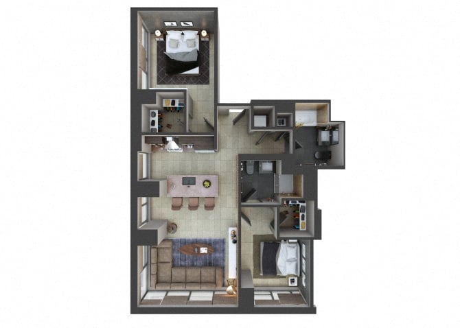 3D floor plan image for apartment U614 at Randolph Perimeter